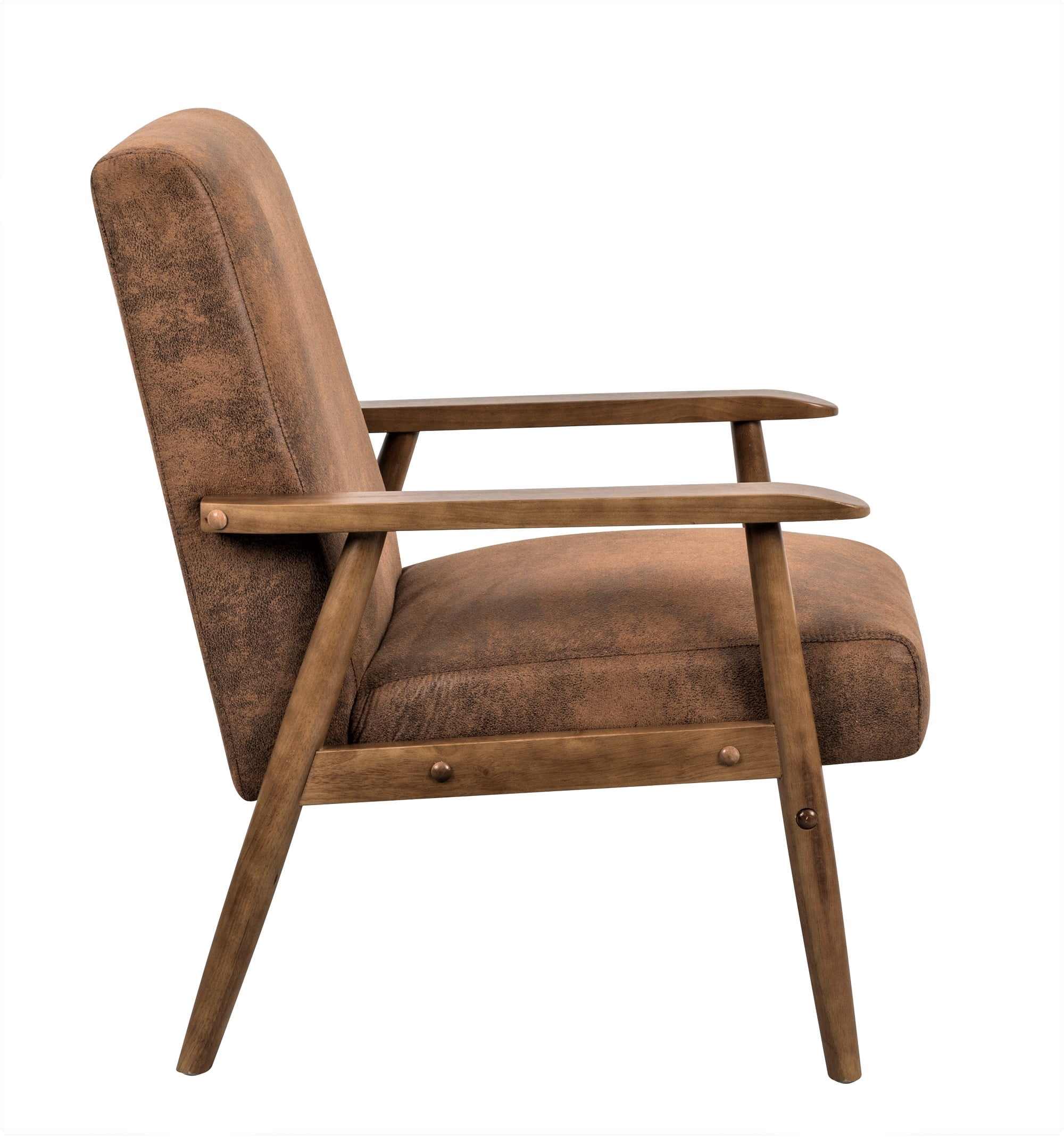 Mintazer Mid-Century Modern Leather-Look Accent Chair, Armchair for Living Room Bedroom, Light Brown