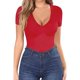 thumbnail image 2 of Camiseta básica ajustada de manga larga y cuello en V para mujer, de rayón elástico/spandex - S-L, 2 of 5
