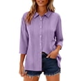 thumbnail image 6 of Cilsoka 3/4 Sleeve Tops for Women Button Down Shirts V Neck Pleated Casual Loose Blouses Roll Up Sleeve Shirt, 6 of 7