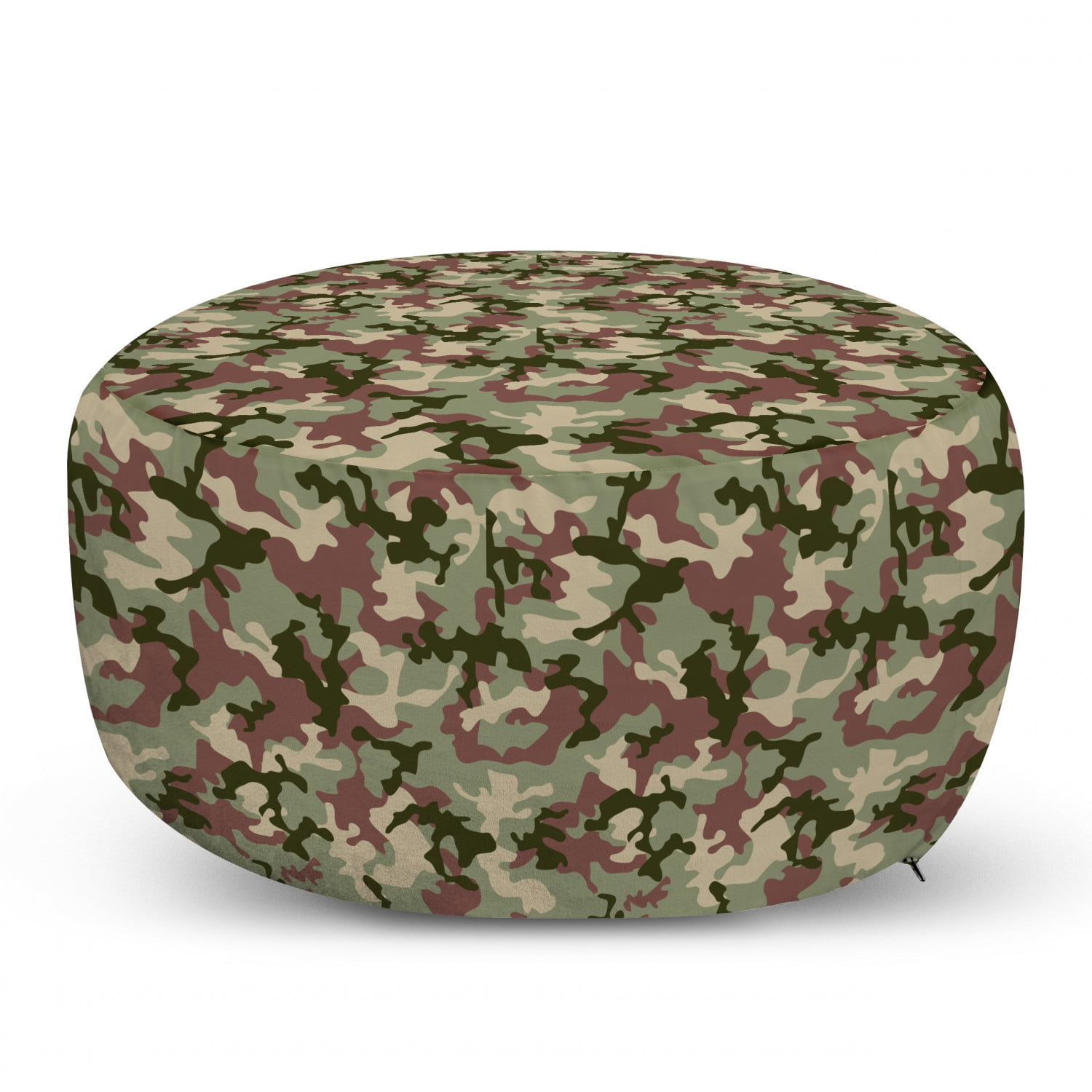 Camo Pouf Cover with Zipper, Illustrated Green Camouflage in Forest ...