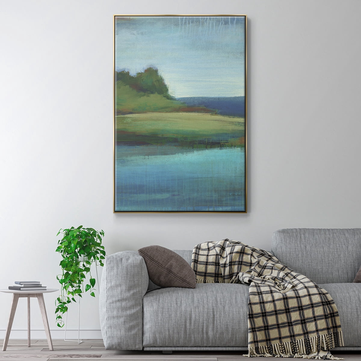 Silent Lakeside I Framed Premium Gallery Wrapped Canvas - Ready to Hang - 27 x 41 - Gold Floating Frame