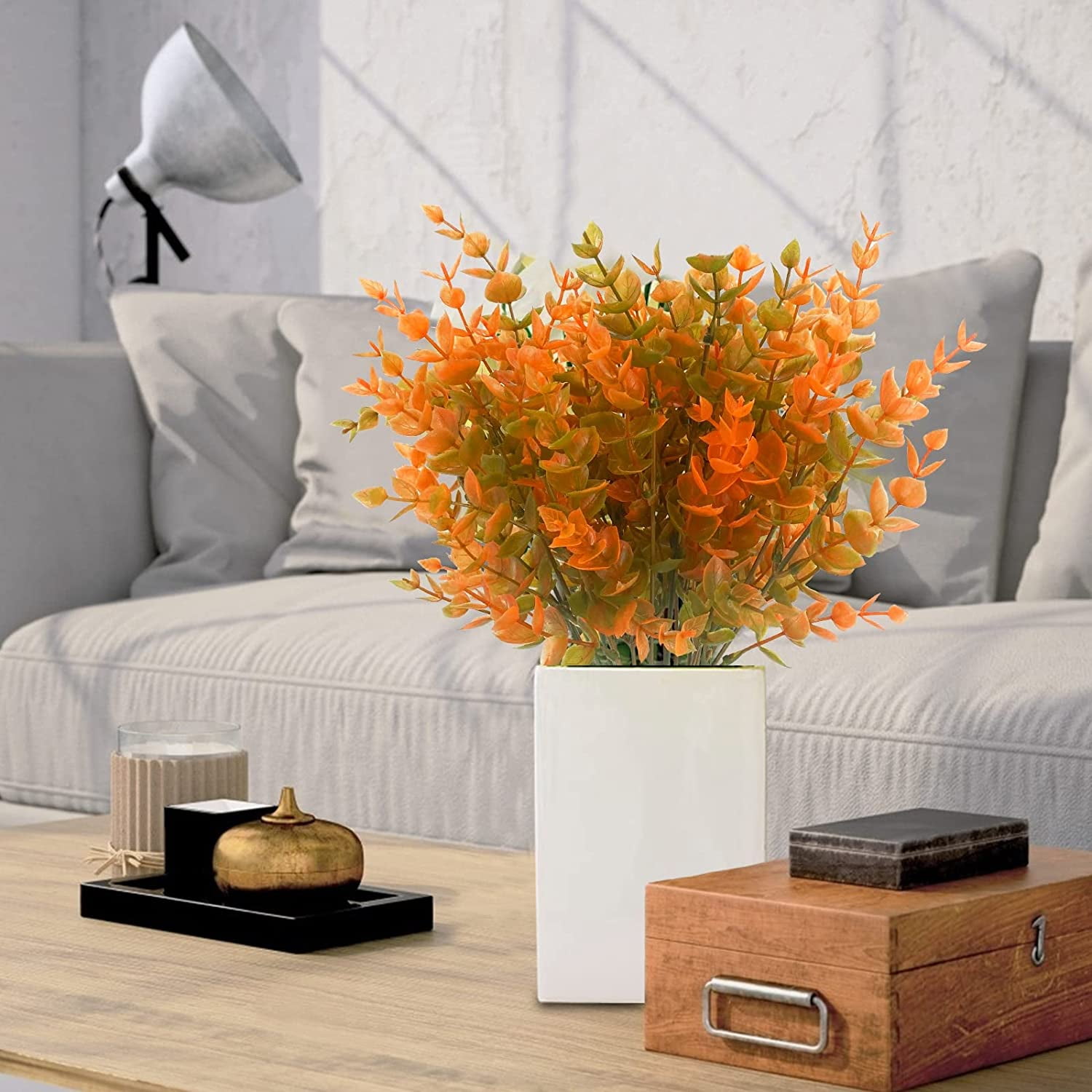 20 Bundles Artificial Flowers for Outdoor Decoration, Fall Decoration UV Resistant Faux Outdoor Plastic Greenery Shrubs Plants Fake Flowers Home Garden Fall Decor(Orange Red)