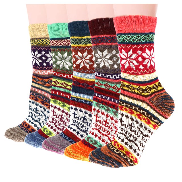 Calcetines redondos de lana de invierno YZKKE Vintage para mujer, paquete de 5