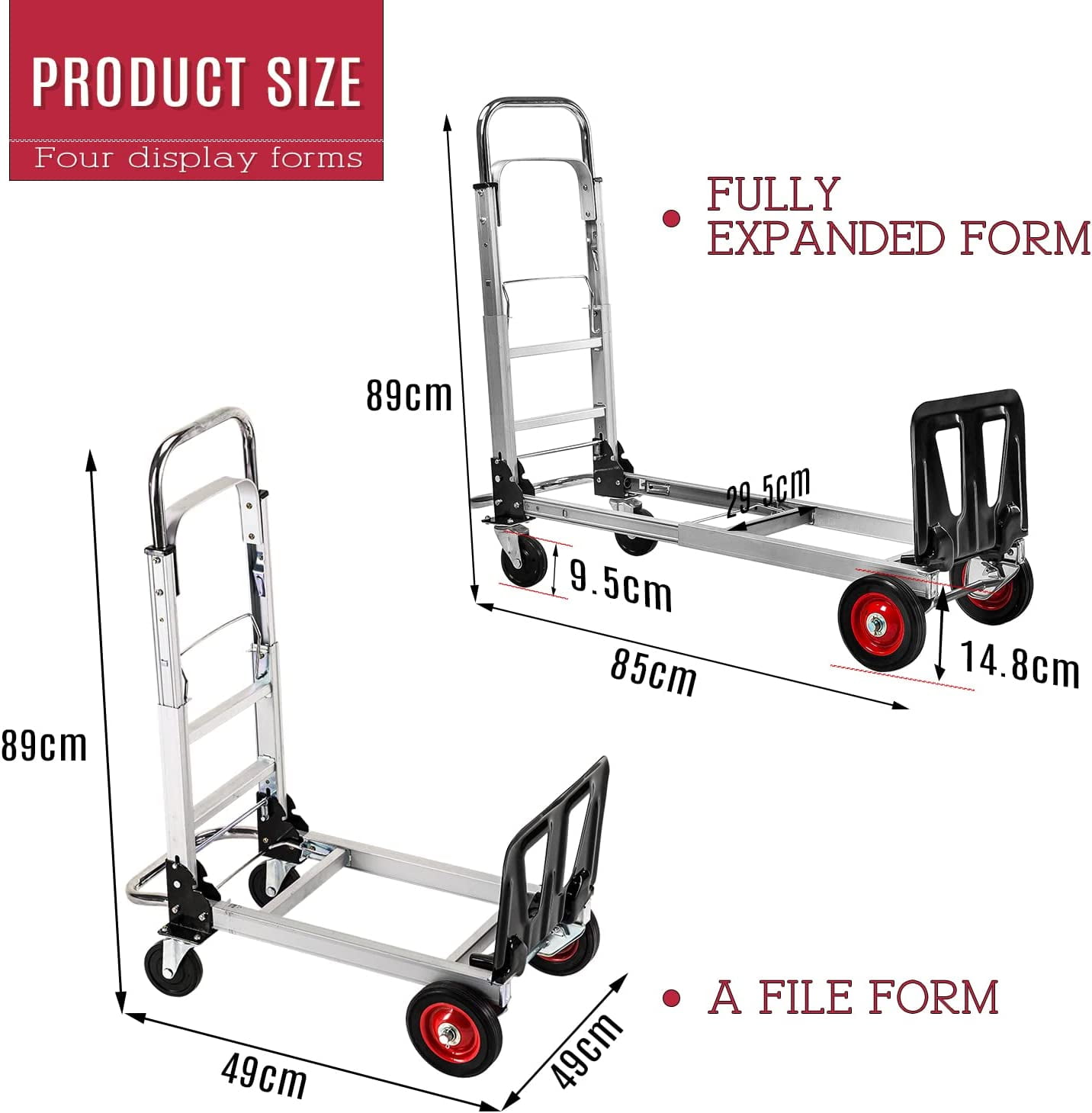 Oyoest Aluminium Hand Truck Dolly Heavy Duty 440lbs Capacity 2 in 1  Convertible Folding Hand Truck with Pneumatic Wheels and Telescoping
