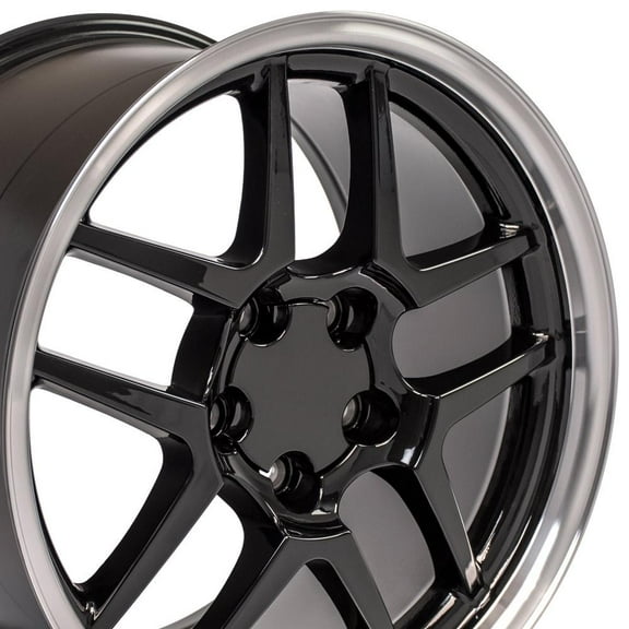 OE Wheels CV04 17 Inch Rims Fit Corvette C5 Z06 Style 5x120.65 17x9.5 / 18x10.5 Gloss Black Machined Lip - Hollander 5123 (Set of 4)