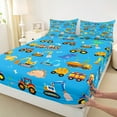 thumbnail image 3 of Manfei Cute Cartoon dinosaur Queen Sheet Sets,Bulldozer Excavator Flat Sheet,Equipped Truck Queen Fitted Sheet,Microfiber Bedroom Decor,4 Pieces, 3 of 7