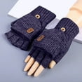 thumbnail image 3 of Lovzfmll Unisex Knit Convertible Gloves, Flip Top Outdoor Winter Gloves, Plush Thickened Warm Handwear for Urban and Outdoor, Navy, 3 of 4
