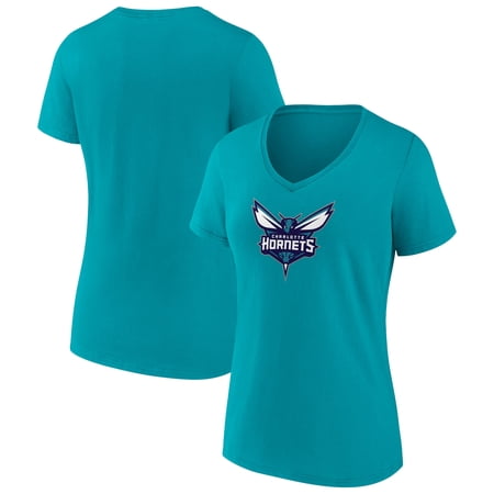 Women s Aqua Charlotte Hornets Logo V-Neck T-Shirt