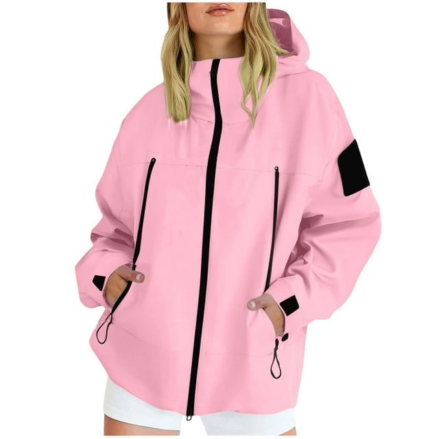 Manteau Imperméable pour Femme, Manteau de Pluie Coupe-Vent avec Capuchon, Manteau de Randonnée Extérieur pour Femme, Imperméable Léger avec Poches