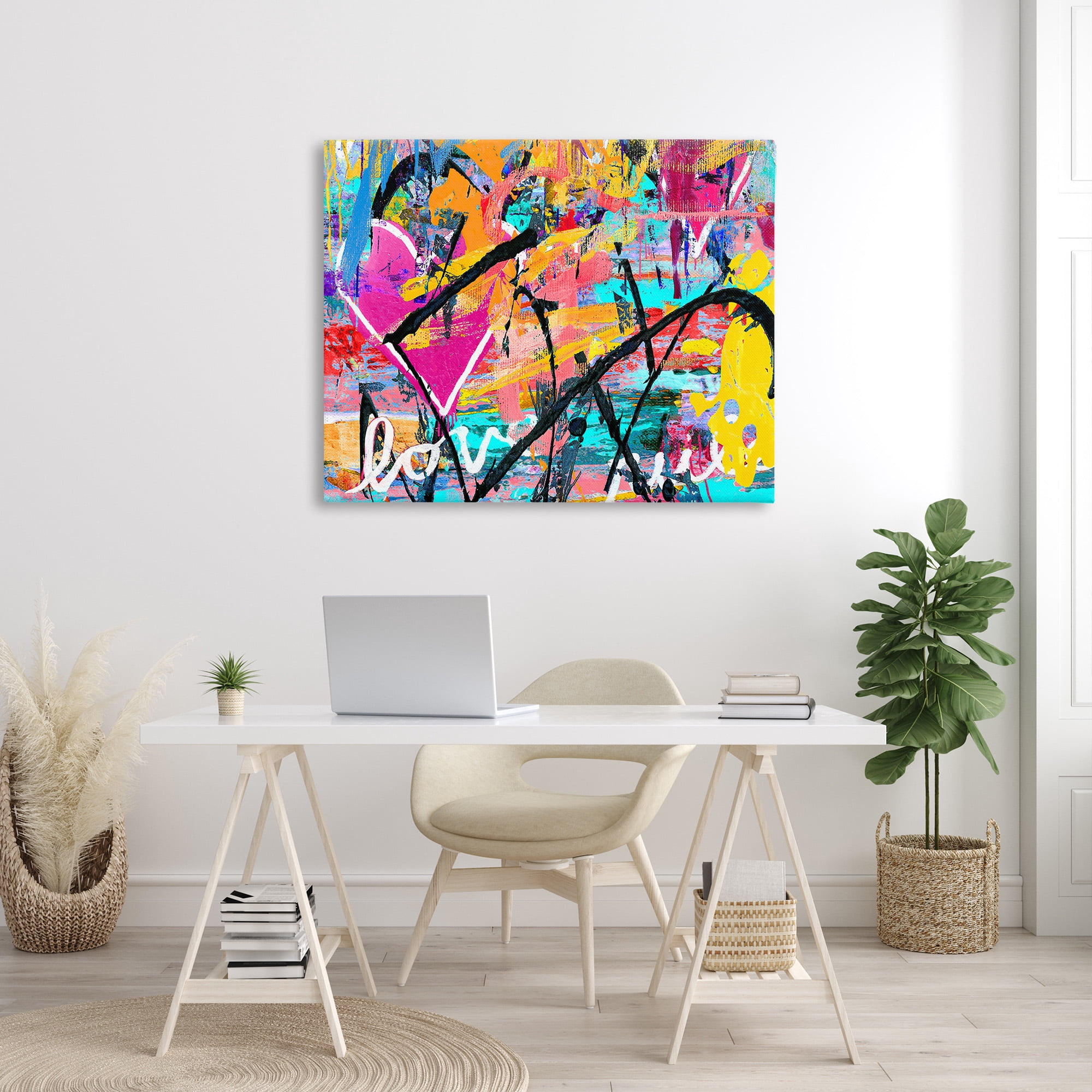 Stupell Industries Vivid Love Graffiti Collage Abstract Painting Gallery Wrapped Canvas Art Print Wall Art, 48 x 36