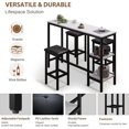 thumbnail image 5 of 4-Piece Bar Table and Chairs Set, 57.1” Faux Marble Behind Couch Table with 3 Upholstered PU Stools and 2 Tier Storage Shelves, Space-Saving Bar Tables with Stools for Home, Apartment (Black), 5 of 15
