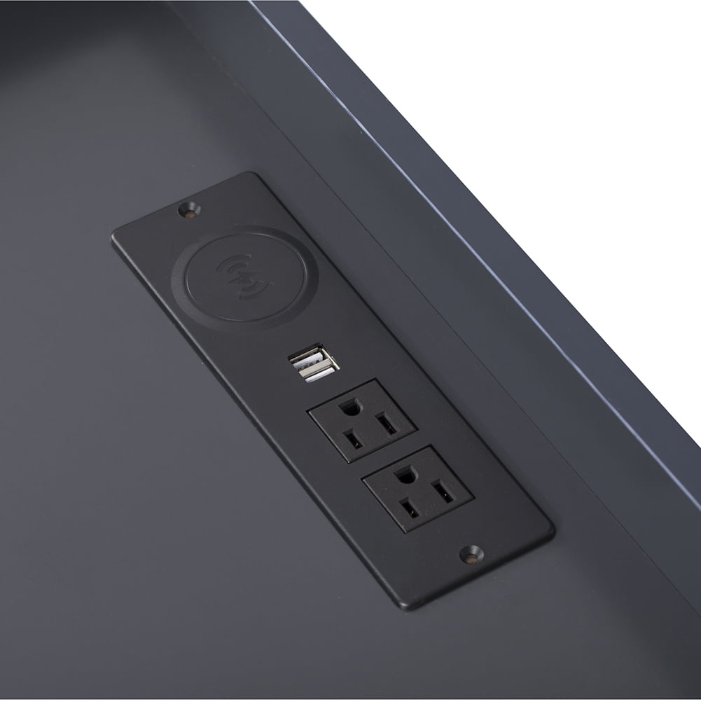 Kadyn LED Nightstand, Bedside Table with 2 Drawers and USB Charging Ports, Night Table with Wireless Charging and Remote Control LED Light, Gray