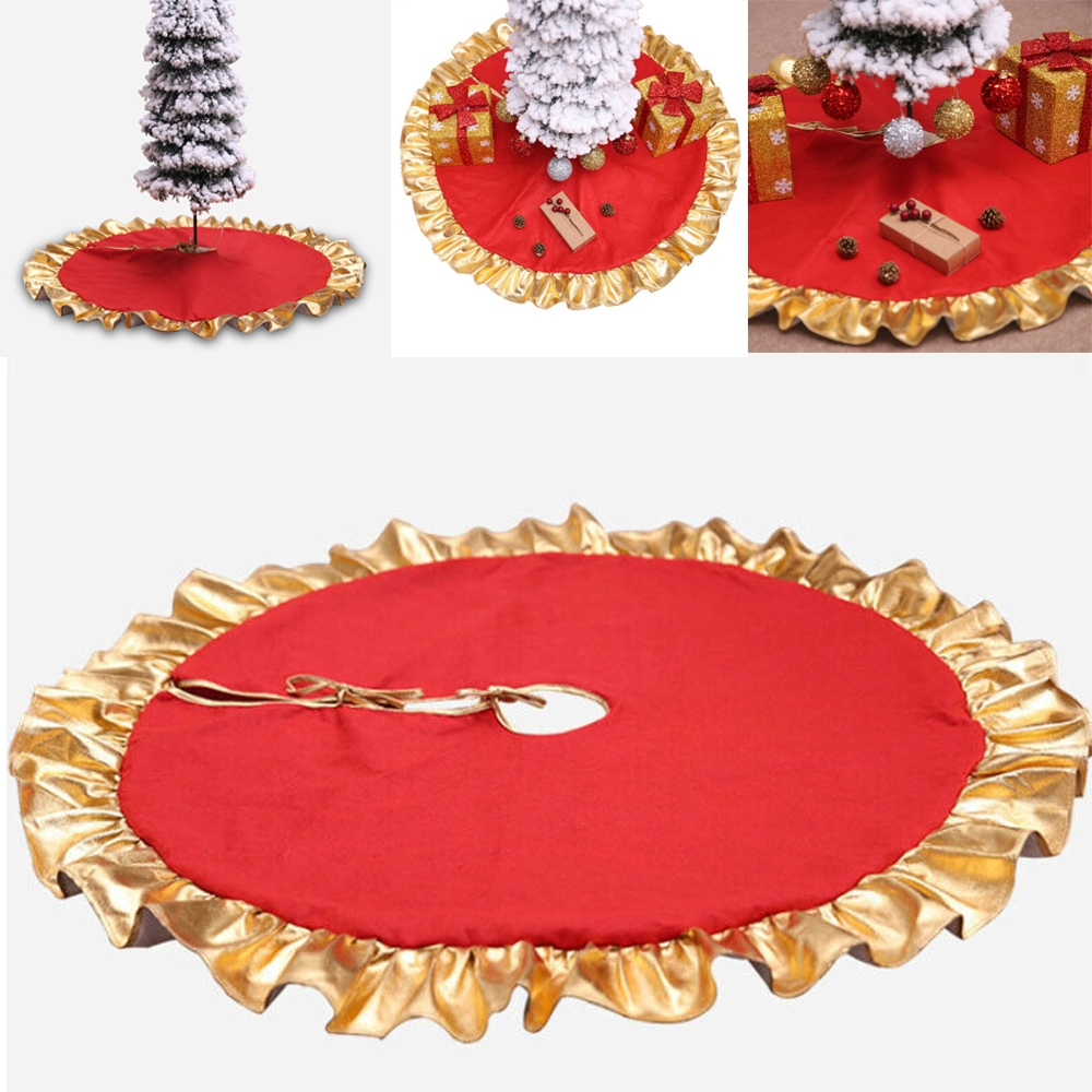 35 Inch Red Christmas Tree Skirt with Gold Rim Xmas Party Holiday