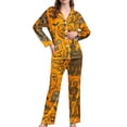 thumbnail image 2 of Yellow Halloween Pajama Sets for Women Satin 2026 Fall Funny Loungewear Sets Button Long Sleeve Tops Matching Sleeppants Cute Pjs Silk Set S, 2 of 5
