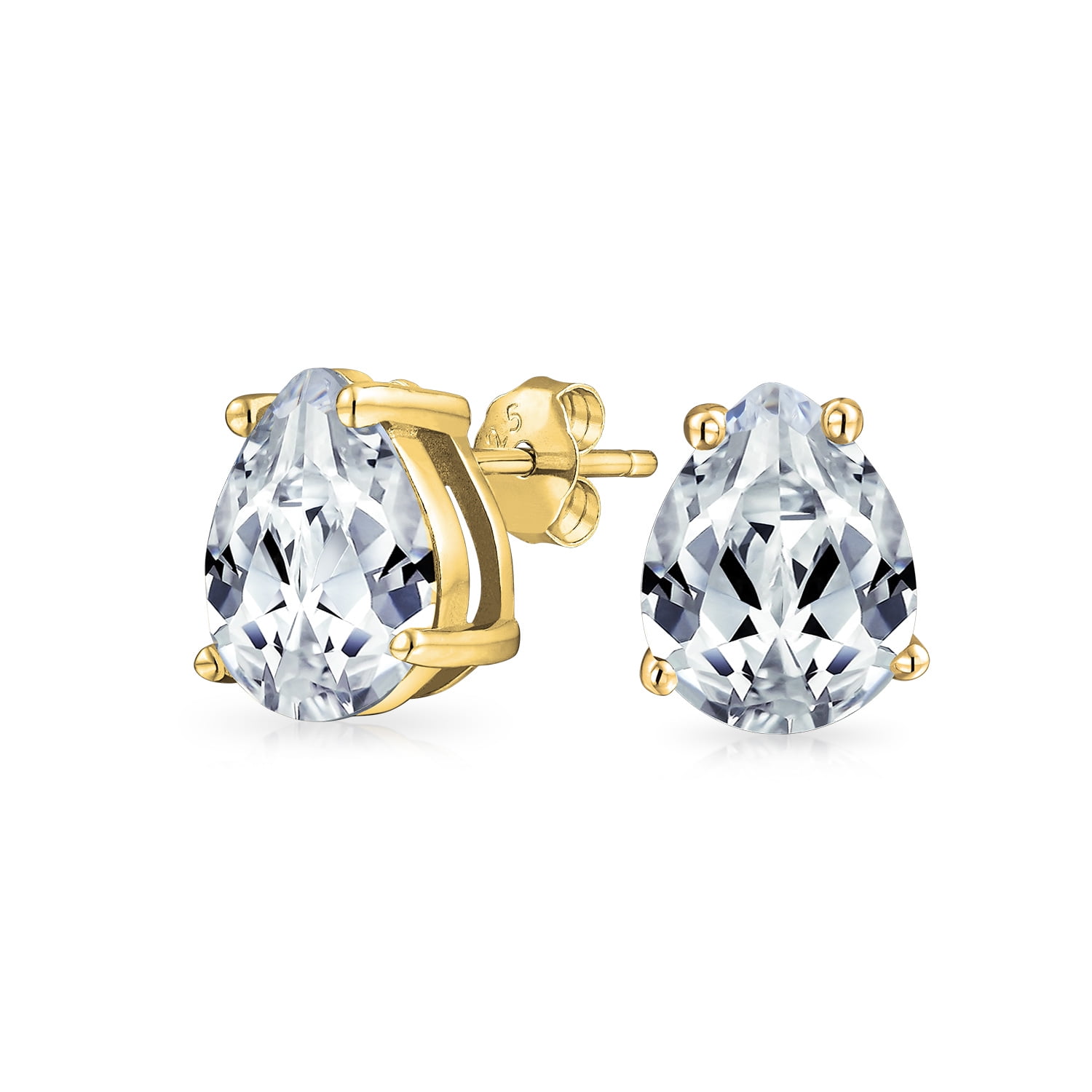 Pear Cubic Zirconia Ear Studs 925 Sterling Silver With Handmade Prong Setting For Women and Girls