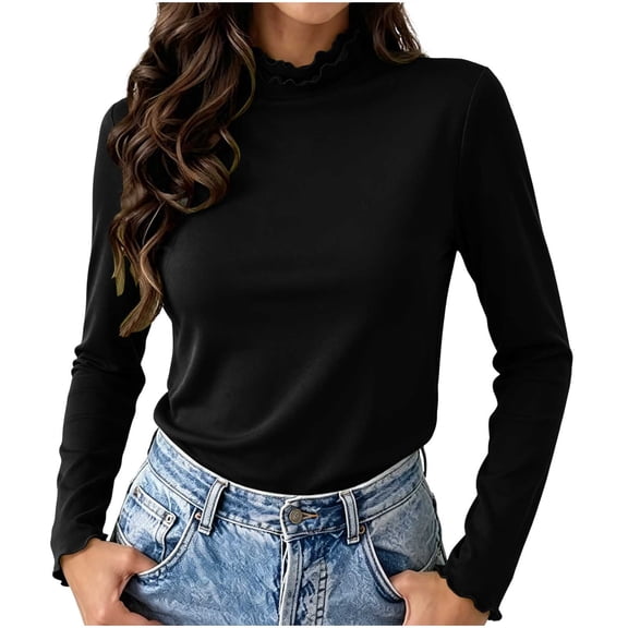 Aezemi Women High Neck Shirts Long Sleeve Lightweight Fashion Comfy Winter Fall Home Outerwear Tees Pullover Trendy Casual Soft All Match Tops L