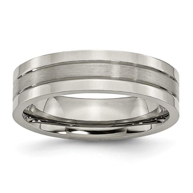 6 mm Titanium Grooved Brushed & Polished Band, Size 13