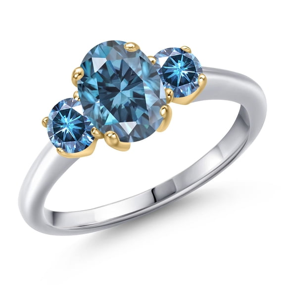Gem Stone King 10K Two Tone Gold Persian Blue Moissanite Engagement Ring for Women | 1.84 Cttw | Oval 8X6MM | Gemstone Birthstone | Size 7