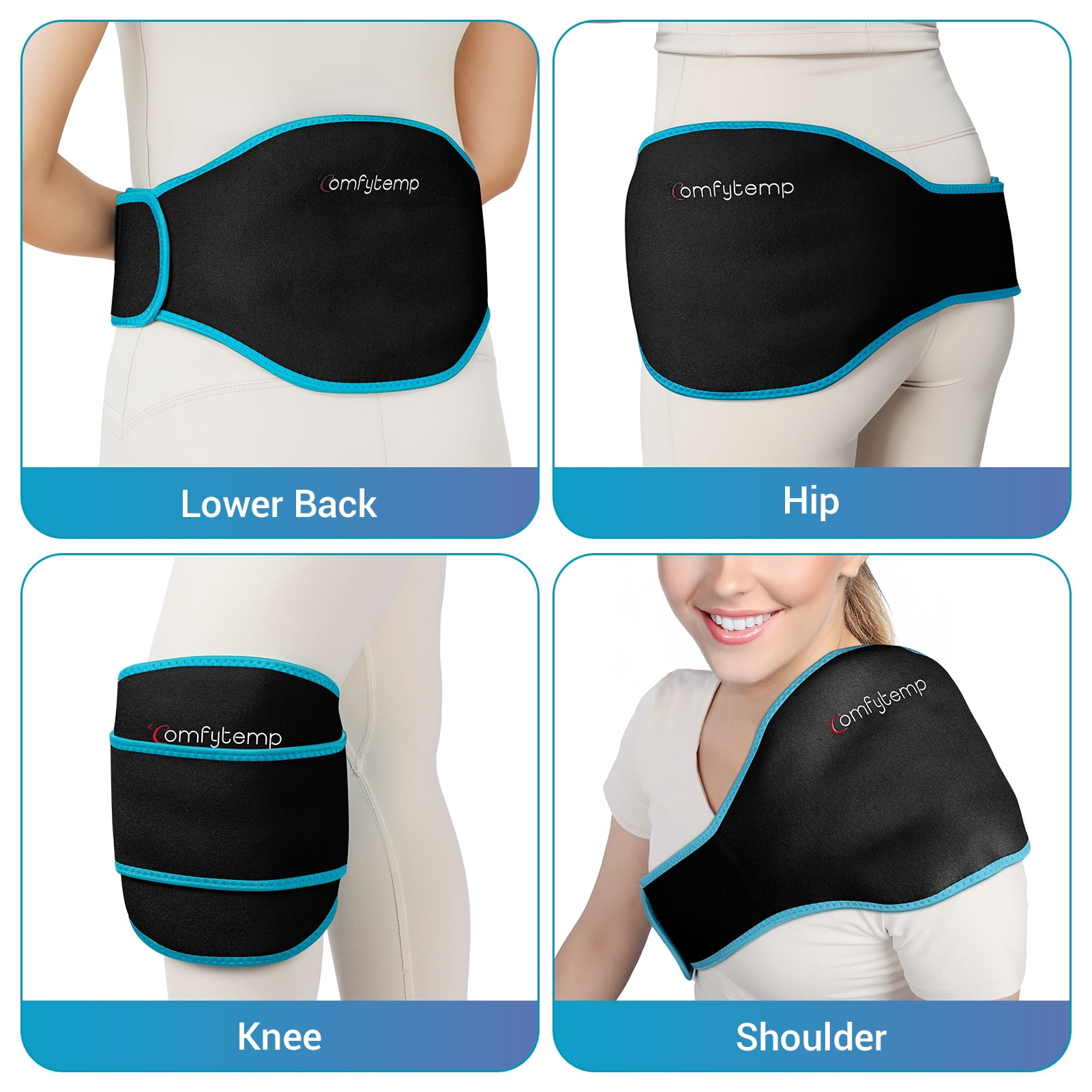Comfytemp Large Back Ice Pack Wrap with 2 Reusable Gels, Hot & Cold Compress for Waist, Hip, Knee & Shoulder Pain Relief & Swelling