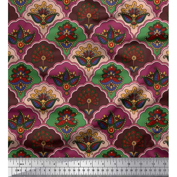 Soimoi Cotton Cambric Fabric Artistic Floral & Scale Geometric Fabric Prints By Yard 42 Inch Wide