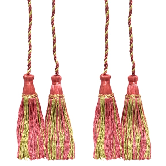 Decorative Chainette Double Tassel Curtain and Drapery Tieback / Holdback, 4" Tassel (10cm), 29" Spread (73.5cm) # CDCT, Rose Petal Pink #642 (Magenta Pink, Khaki Green, Yellow Gold) Set of 2