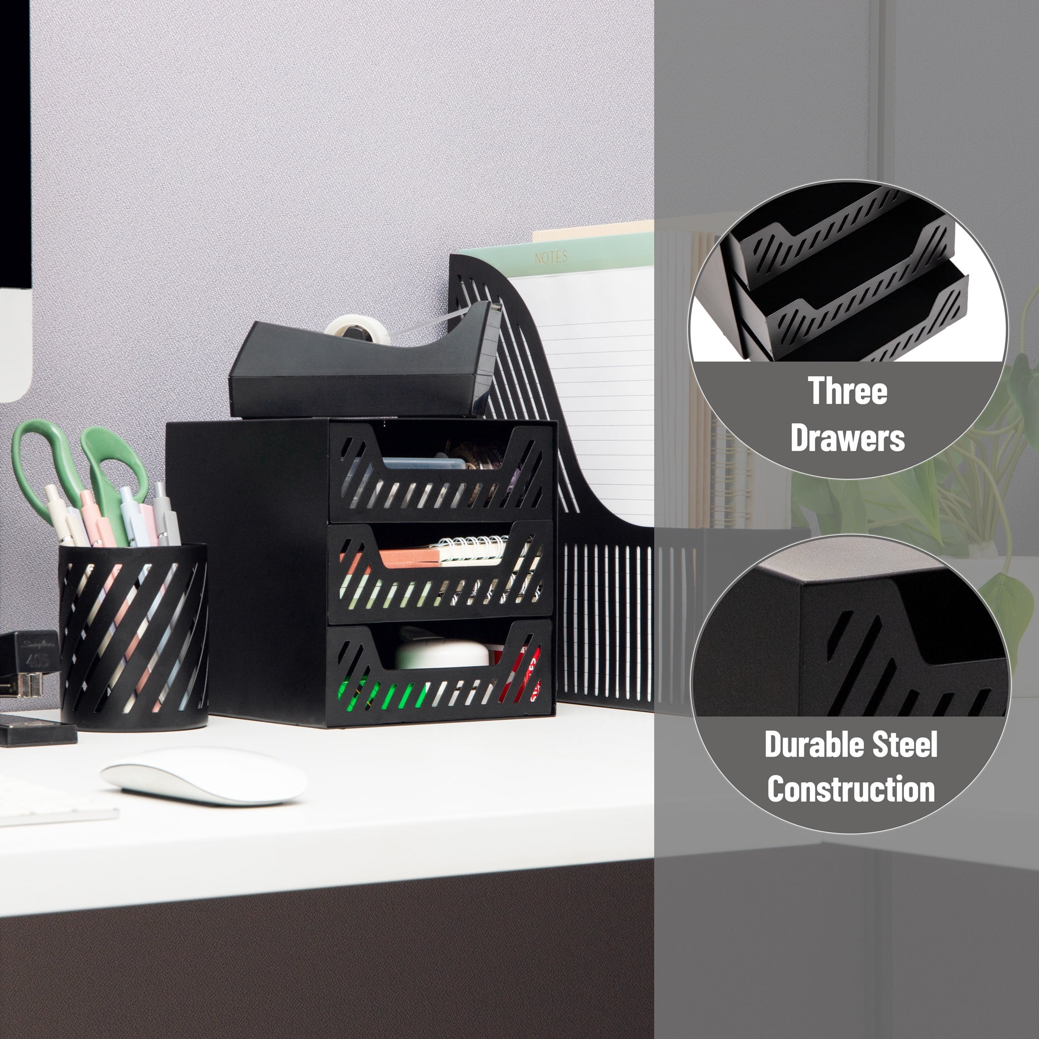 Mind Reader Black 3-Drawer Metal Desktop Organizer