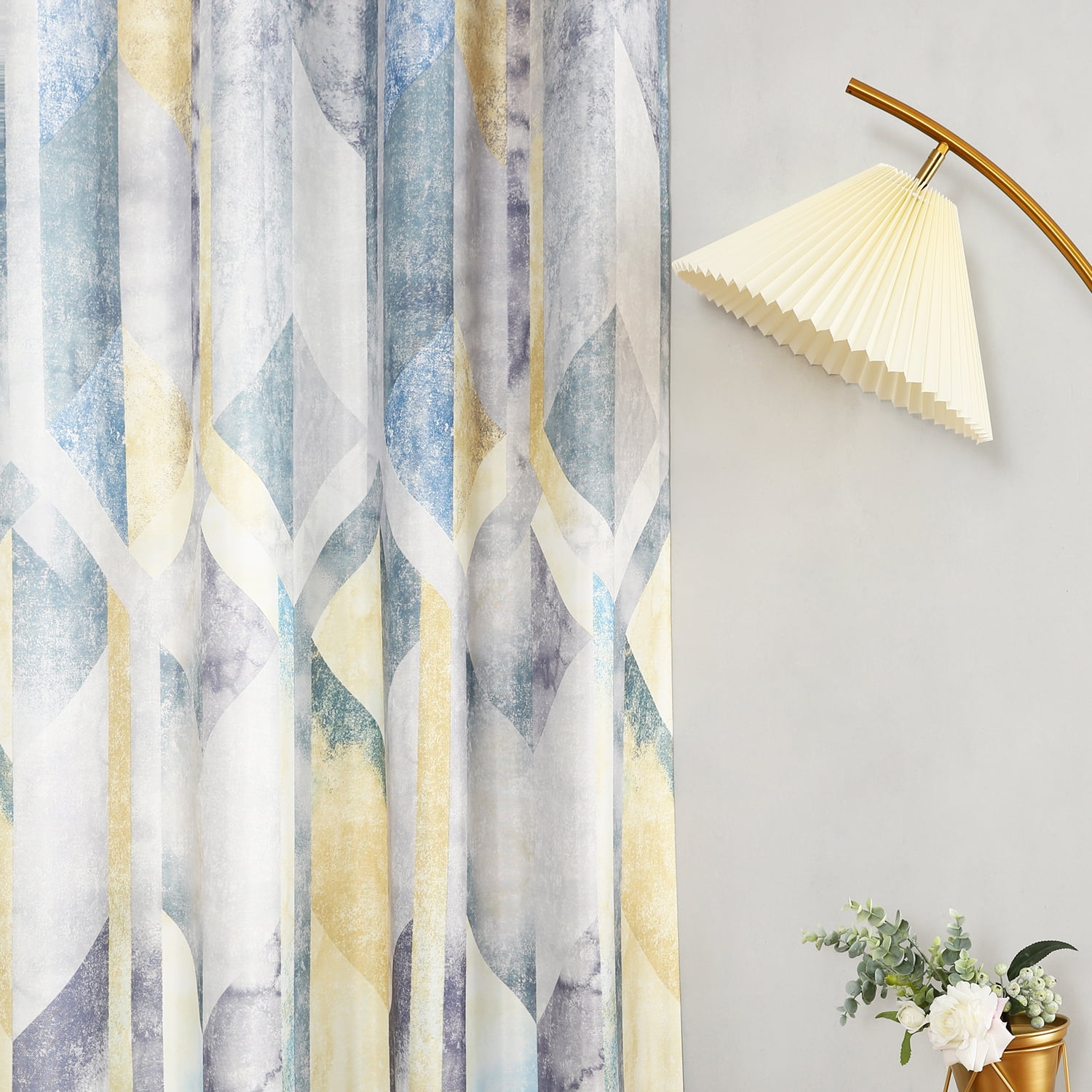 VOGOL 70% Blackout Curtains, Geometric Pattern Drapes for Kitchen, Grommet, 2 Panels, 52x96inch, Yellow
