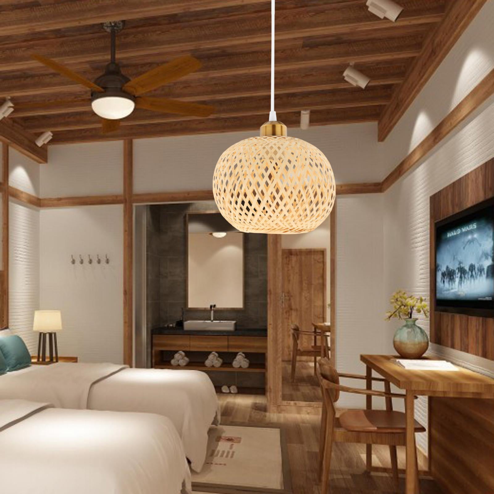 EHJRE Retro Style Bamboo Pendant Lampshade Restaurant Hotel Cafe Bar Bedroom Office Living Room Replacement Hanging Ceiling Chandelier Light Cover Removable
