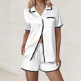 thumbnail image 2 of hotojiny Womens 2 Piece Satin Pajamas Set Soft Button Down Short Sleeve Shirts Sleepwear with Shorts Loungewear, 2 of 7