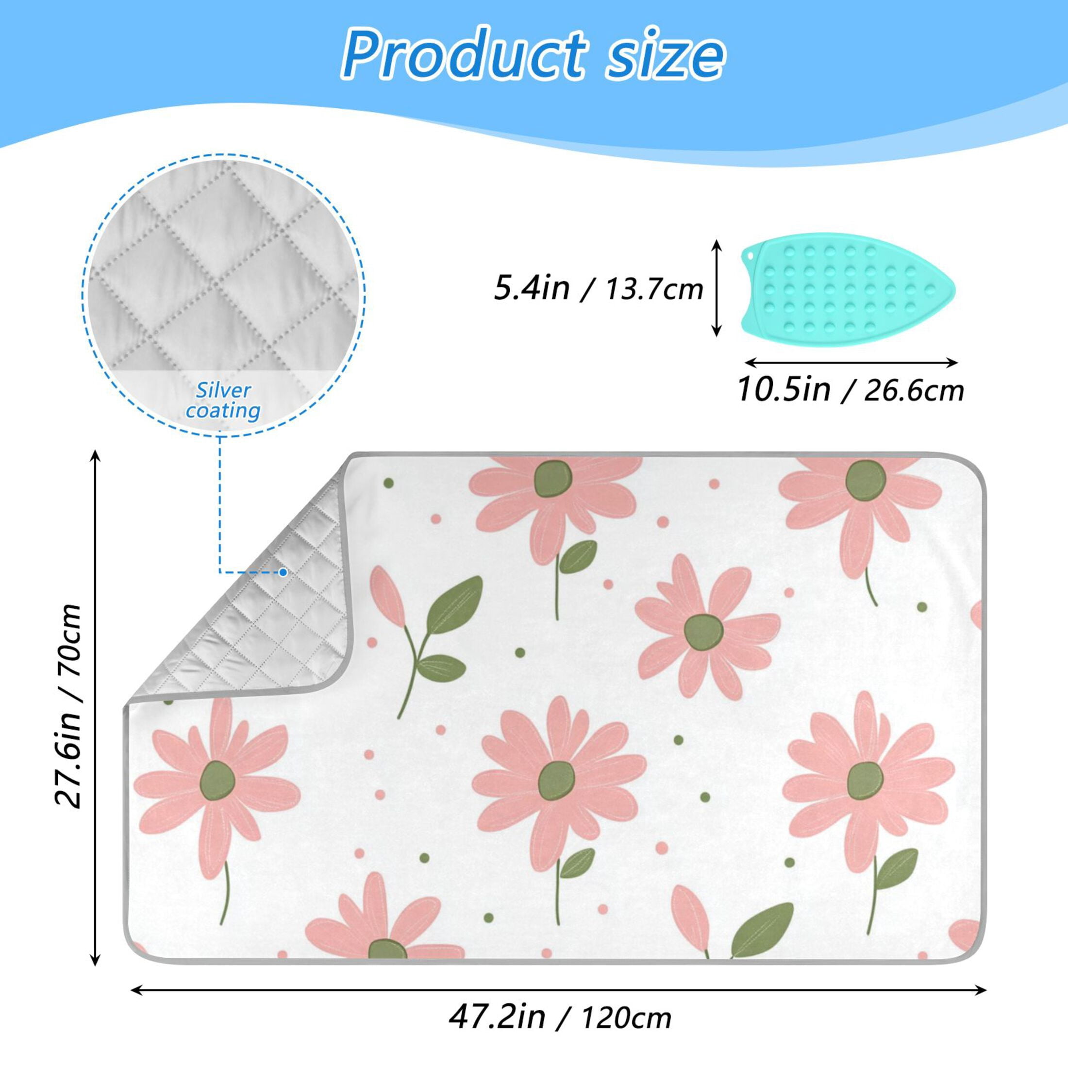 Pinkish Flowers Dots Leaves Ironing Mat Blanket Portable Travel Ironing Pad Heat Resistant Pad 47.2" x 27.6”