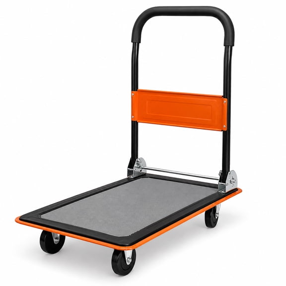 Folding Flatbed Cart, 330 lbs Heavy Duty Platform Hand Truck with 360° Swivel Wheels, Foldable Push Cart Dolly with Anti-Slip Deck, Portable Utility Cart for Warehouse, Garage, Moving