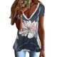 thumbnail image 4 of Gibobby Playera Manga Corta para Mujer Tops encaje sexy para mujer Camisa con cuello en V Impreso Camiseta manga corta Camiseta elegante casual Camiseta s(Azul,CH), 4 of 5