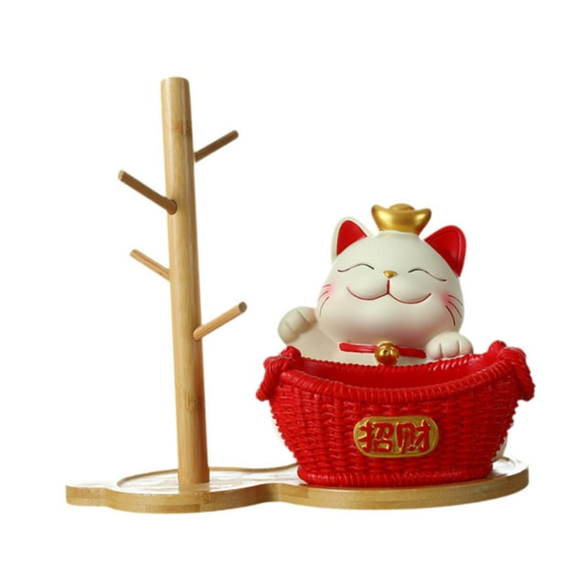 Bandeja de almacenamiento con forma de gato de la , bonita figura de gato, regalo para decoración del hogar, bandeja para llaves coleccionable, Rojo