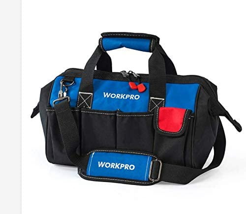 WORKPRO 14-inch Tool Bag, Multi-pocket Tool Organizer with Adjustable Shoulder Strap