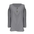 thumbnail image 3 of Tittly T Shirts for Women Tshirts Shirts Women's Spring New Women's Clothing Casual Loose Fashion Long Sleeve Cotton Linen Round Neck Shirt Long Sleeve T Shirt V Neck T Shirts Basic Tees Grey S, 3 of 5