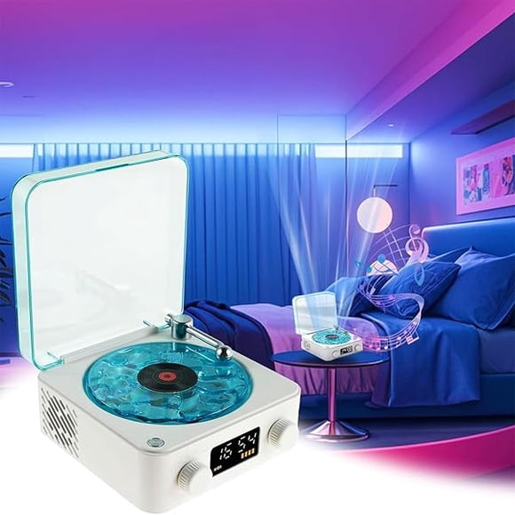 wonima11 Waves Vinyl Player Bluetooth Speaker, Record Player Speakers with Lumena Lamp, Retro Record Vinyl Player with Adjustable Light and Time for Bedroom, Party