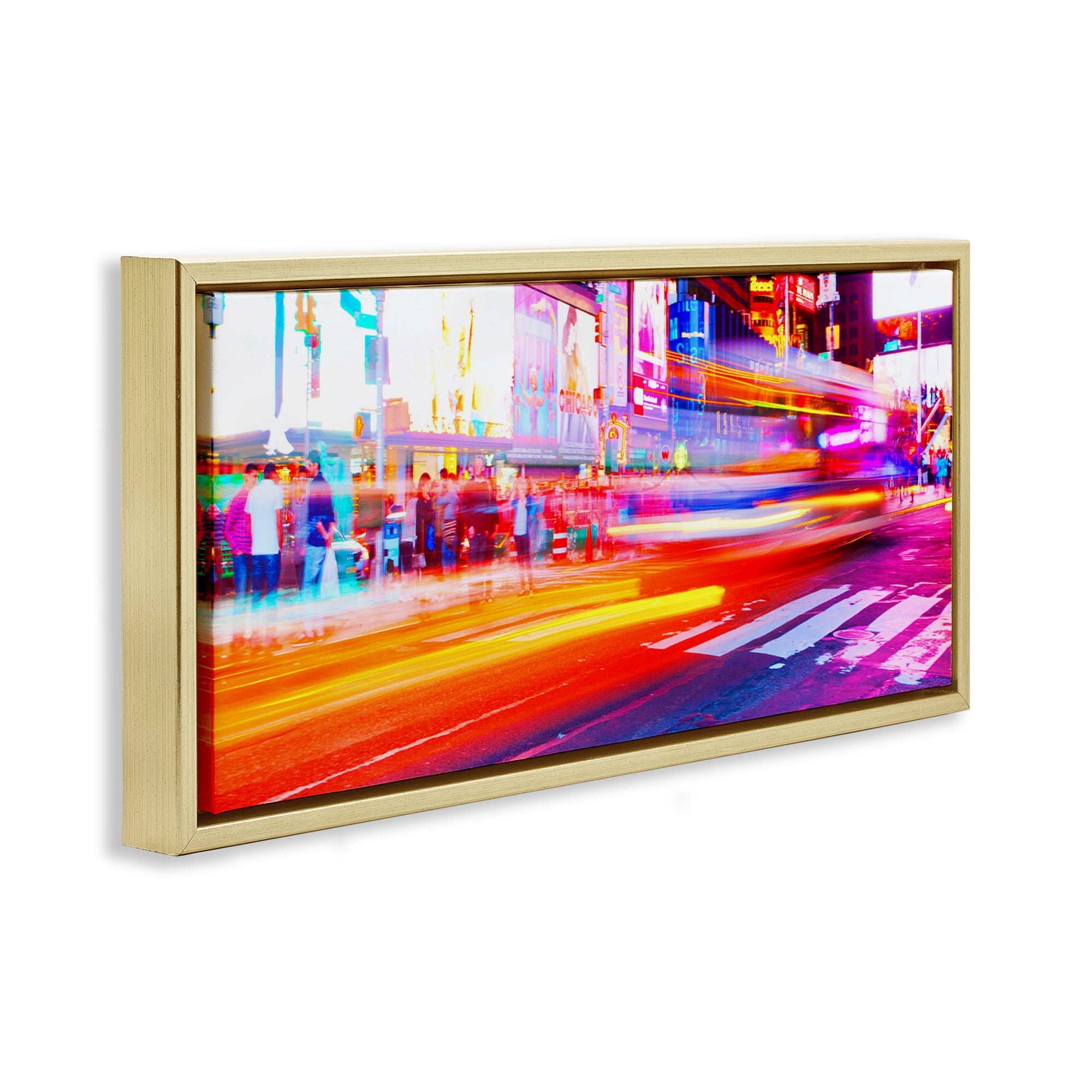 Stupell Industries Light Streaked Cityscape Scenery Photography Gold Floater Framed Art Print Wall Art, 25 x 11