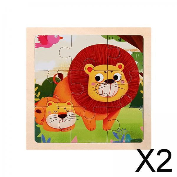 2x Rompecabezas de Madera para Niños Pequeños, Juguete Montessori con Animal de Dibujos Animados, Juguetes de Aprendizaje de Educación Temprana 2 piezas