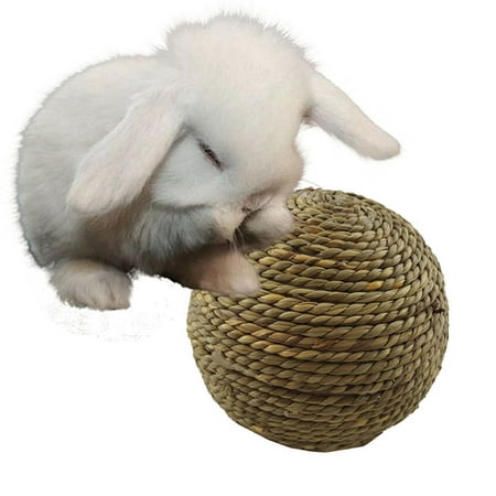 Pet Cat Chewing Toy Natural Grass Straw Rope Ball for Rabbit Small