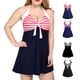 thumbnail image 4 of Qarigey Vestido de baño sin espalda para mujer, estilo informal de playa, traje de baño Chinlon para niñas, traje de baño lavable para Vestidos  azul raya blanca S, 4 of 6