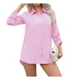 thumbnail image 3 of Womens Stretch Button Down Long Sleeve Shirt Soft Basic Wrinkle Free Work Business Formal Casual Blouse Pink M, 3 of 10