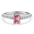 thumbnail image 3 of Gem Stone King 10K White Gold Pink and White Lab Grown Diamond Engagement Ring for Women | 0.63 Cttw | Emerald Cut 6X4MM | Gemstone April Birthstone | Size 5, 3 of 6