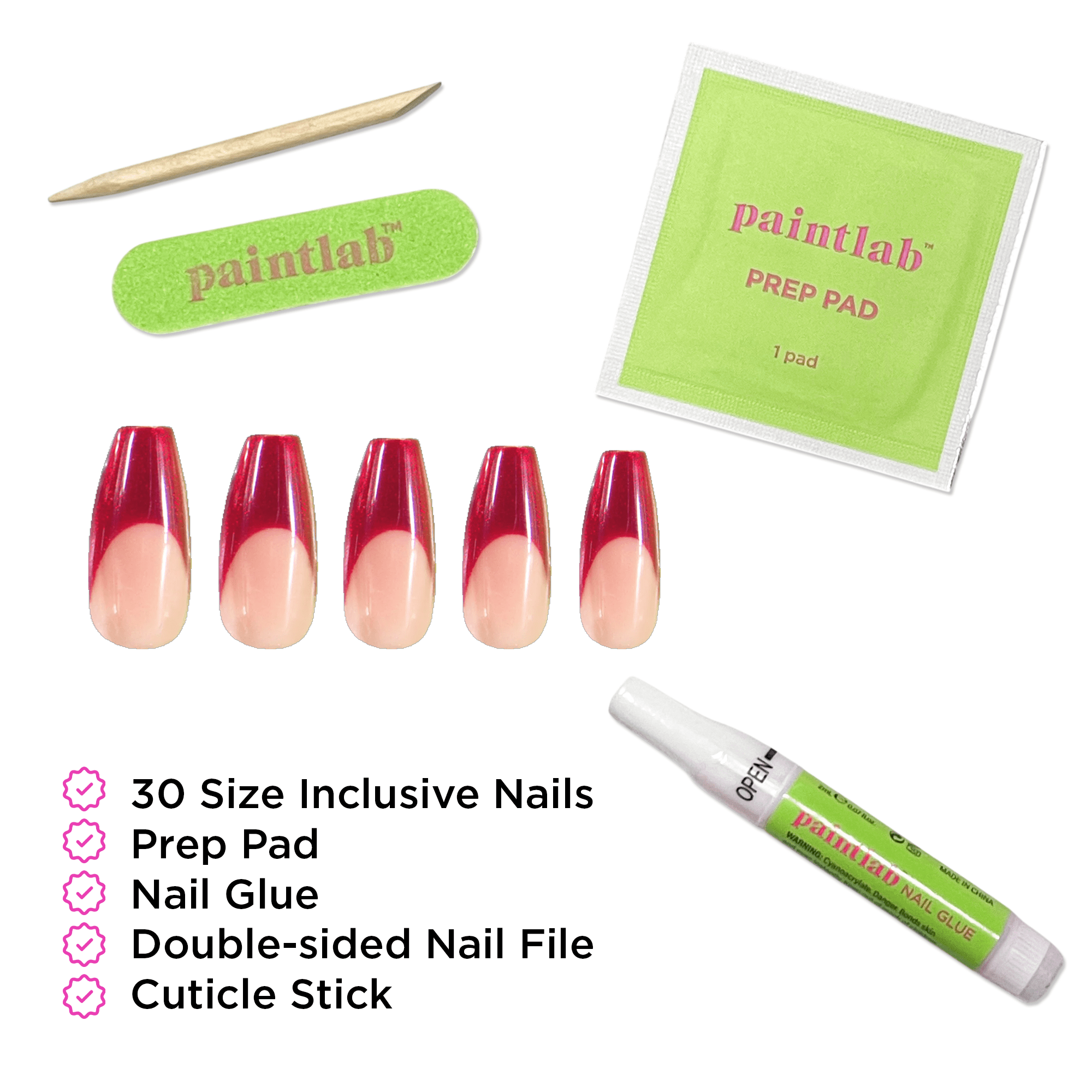 PaintLab Long Sleek Coffin Press On Nails, Red Chrome, 30 Count