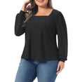 thumbnail image 4 of Agnes Orinda Women's Plus Size Tops Square Neck Hollow Long Sleeve Dressy Casual Eyelet Shirts 4X Black, 4 of 6