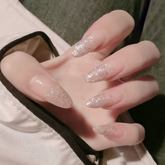 ACDANC French Coffin Press on Nails for Women Glossy Cover False Nails Ballerina Nail Art DIY Acrylic Fake Nail Tips Stick on Nails 24Pcs