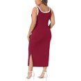 thumbnail image 3 of Agnes Orinda Women's Plus Size Knit Tank Dresses Contrast Side Slit Square Neck Sleeveless Summer Dresses 3X Burgundy, 3 of 6