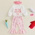 thumbnail image 4 of Kaprioy My First Easter Baby Girl Outfit Girls Clothes Short Sleeve My First Easter Letter Printed Shirt Romper Bell Bottoms Pants Easter Clothes Headbands Outfits 3PCS Set, 4 of 7