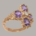 thumbnail image 3 of LBG British Made 14k Rose Gold Natural Diamond & Amethyst Womens Cluster Ring - 33 size options - Size 11.5, 3 of 6