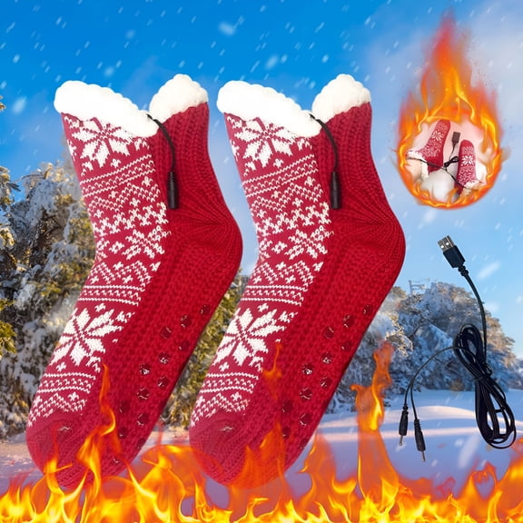TELOLY Usb Heated Socks for Men & Women - 3-Speed Temperature Control (39-65°C), 10Hrs Battery Life, Christmas Gift Idea for Arthritis & Cold Feet, Thickened Double-Layer Warm Socks