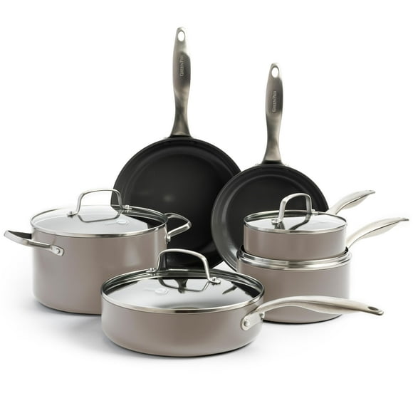GreenPan Canterbury Juego de ollas y sartenes de cocina de 11 piezas Cerámica anodizada dura Antiadherente Sin PFOA ni PFAS Utensilio de metal Apto para horno y lavavajillas Arcilla